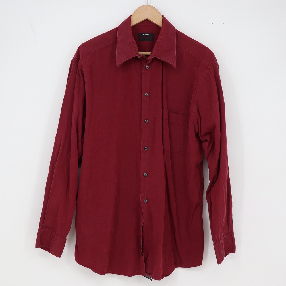 Alfani Shirt Mens L Pinpoint Burgundy Button-Down Long Sleeve Cotton Fair